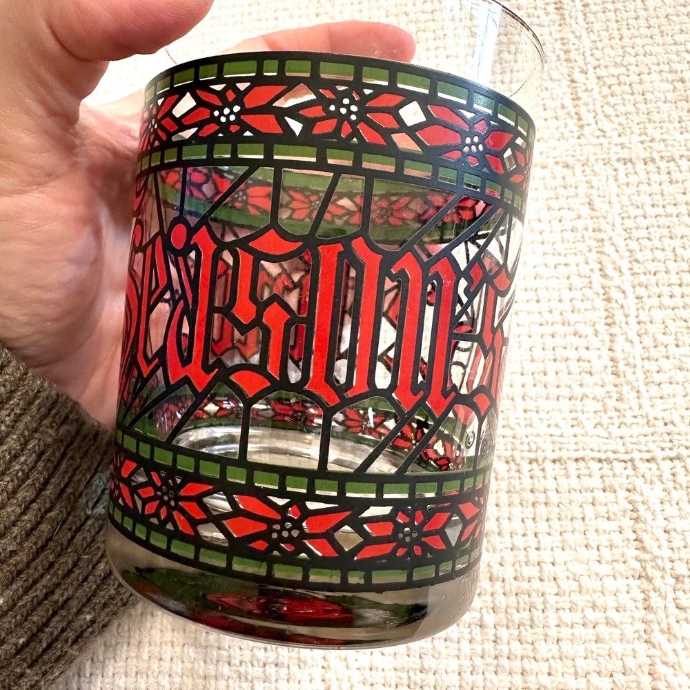 VTG Houze Seasons Greetings Glass Stained Glass Christmas Rocks Holiday Barware - Picture 3 of 10